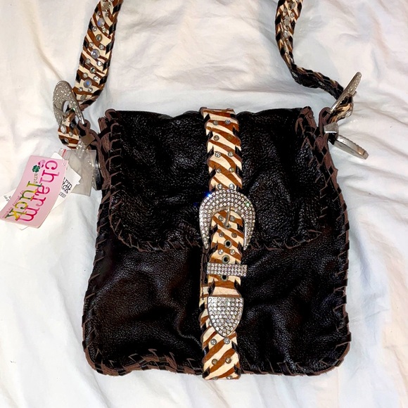 Charm And Luck Handbags - BROWN LEATHER/ZEBRA STRAP CHARM AND LUCK BAG